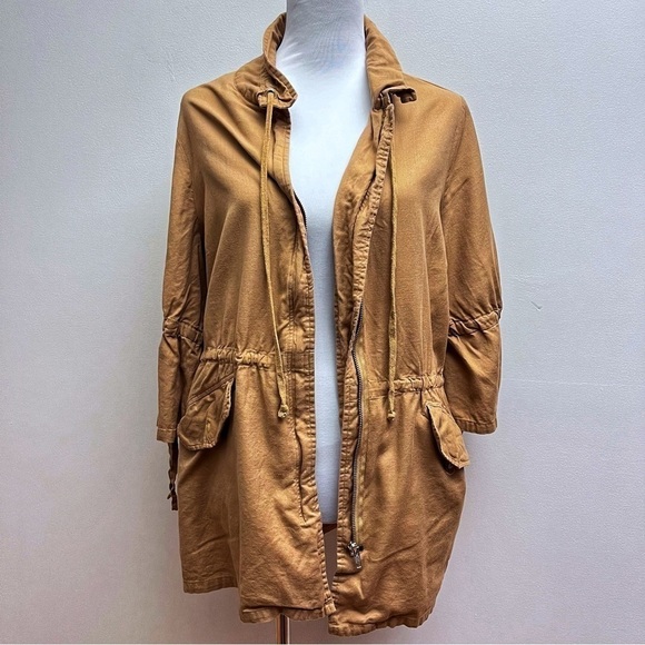 Karen Kane Camel Cinched Waist Tie Bell Sleeve Utility Zip Up Jacket 0X - Picture 4 of 15